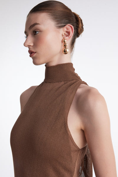 NO.26 KNITTED MIDI DRESS BROWN Two dresses in one