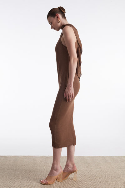 NO.26 KNITTED MIDI DRESS BROWN Two dresses in one