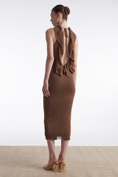 NO.26 KNITTED MIDI DRESS BROWN Two dresses in one