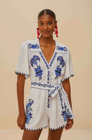 Blue Delicate Forest Richelieu Embroidered Lenzing™ Ecovero™ Euroflax™ Romper