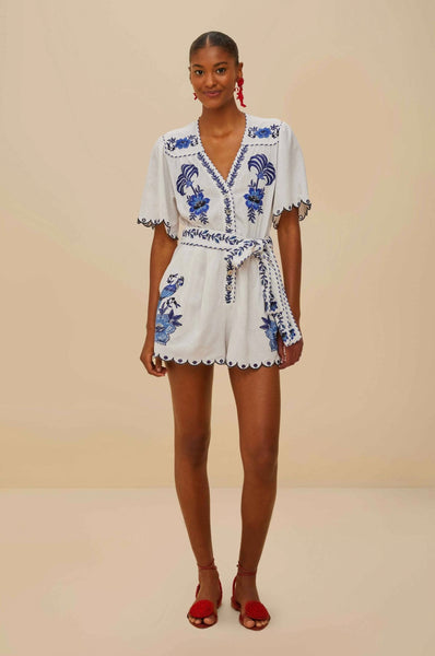 Blue Delicate Forest Richelieu Embroidered Lenzing™ Ecovero™ Euroflax™ Romper