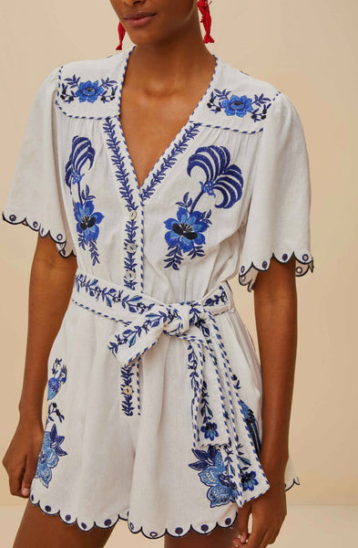 Blue Delicate Forest Richelieu Embroidered Lenzing™ Ecovero™ Euroflax™ Romper
