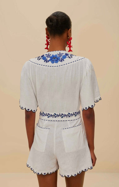 Blue Delicate Forest Richelieu Embroidered Lenzing™ Ecovero™ Euroflax™ Romper