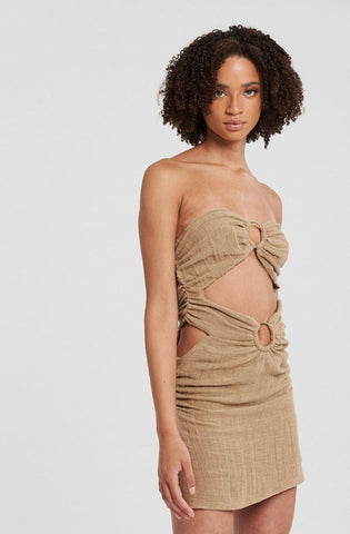 MINI GAUZE RING DRESS IN BEIGE