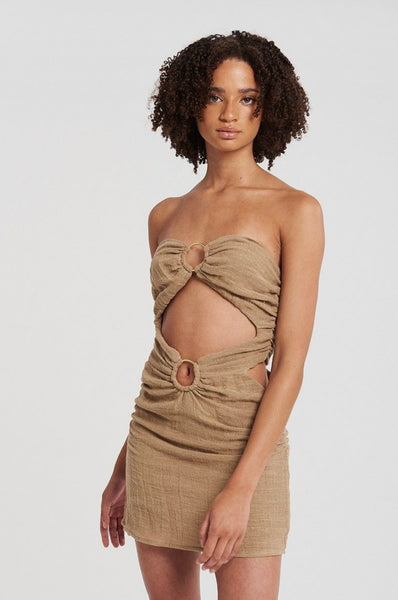 MINI GAUZE RING DRESS IN BEIGE