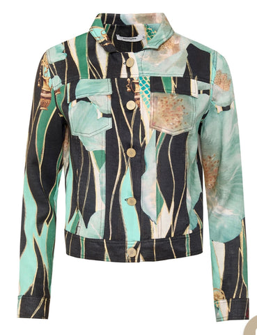 Nafsippe Thalassa Black - Printed linen gold-button jacket