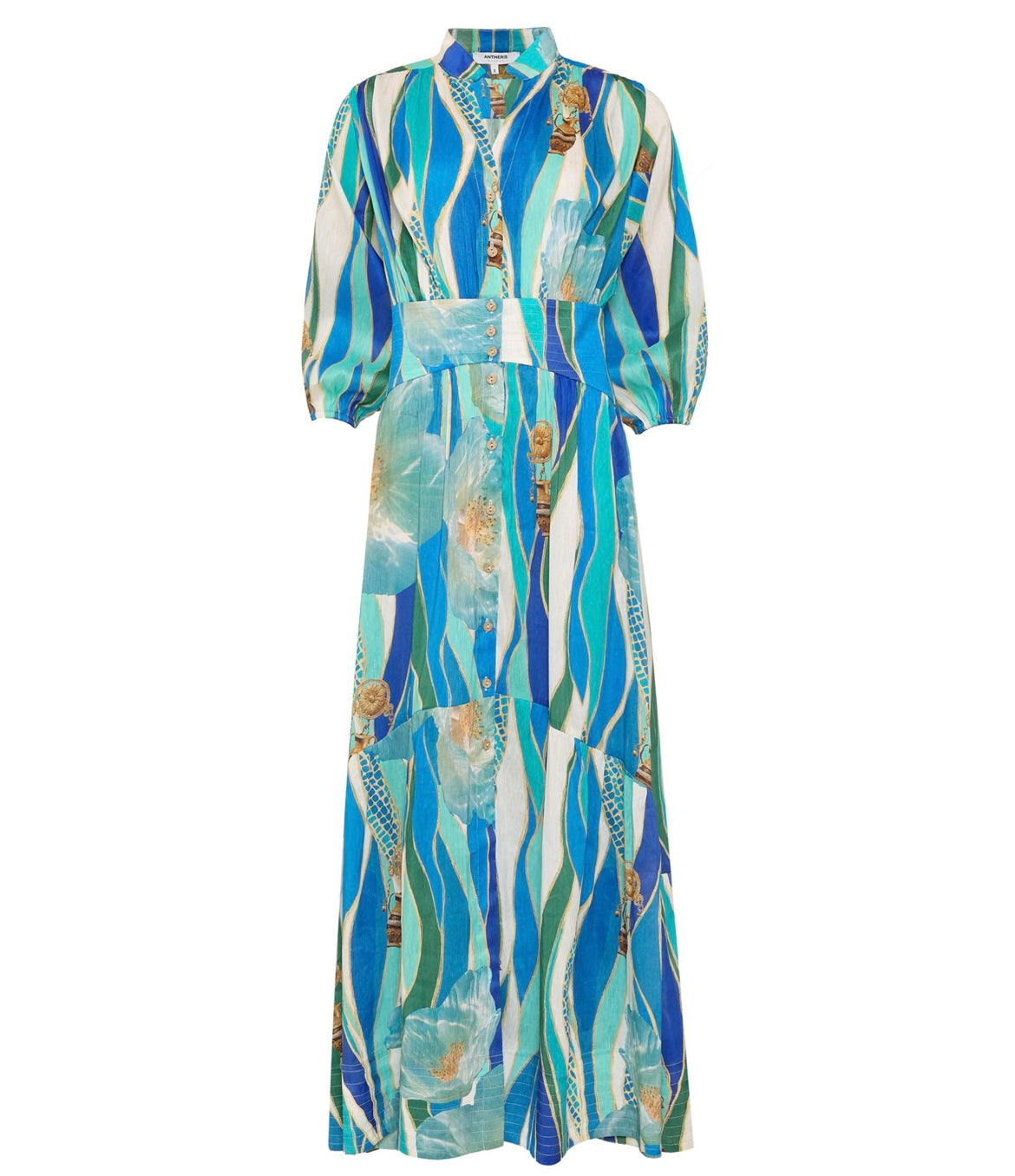 Olympias Printed Silk - Linen Dress