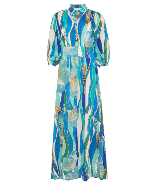 Olympias Printed Silk - Linen Dress