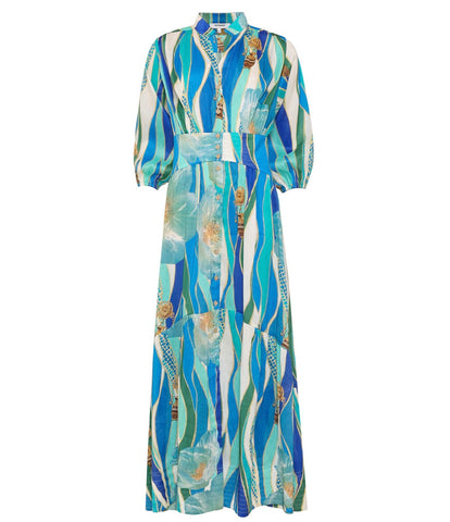 Olympias Printed Silk - Linen Dress