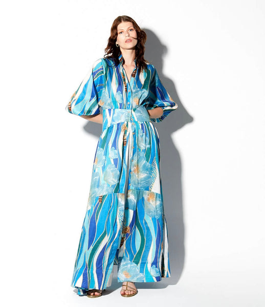 Olympias Printed Silk - Linen Dress