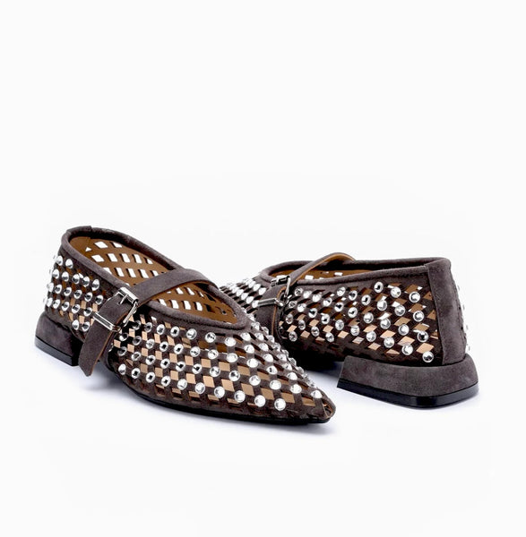 BALLERINA JOLIE IN SUEDE WITH RHINESTONES - BLACK