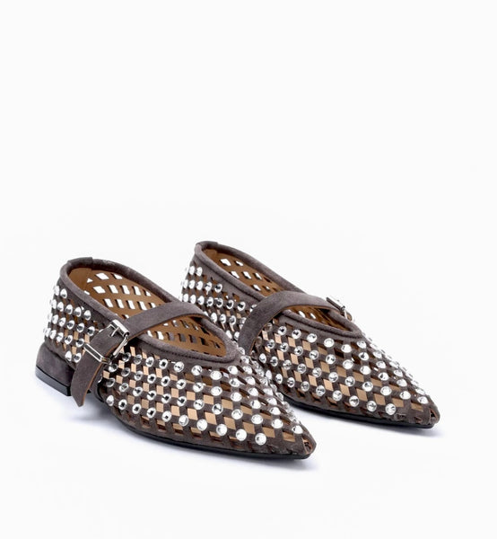 BALLERINA JOLIE IN SUEDE WITH RHINESTONES - BLACK