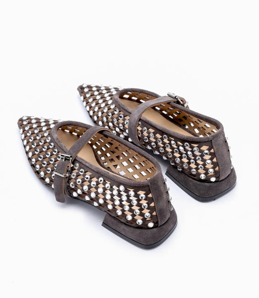 BALLERINA JOLIE IN SUEDE WITH RHINESTONES - BLACK