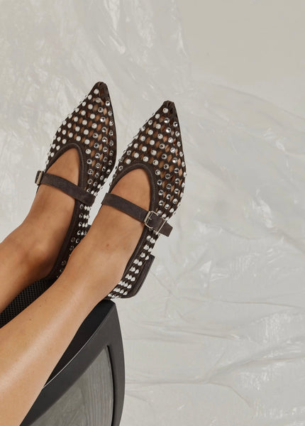 BALLERINA JOLIE IN SUEDE WITH RHINESTONES - BLACK