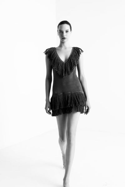 ZAYRA FRINGED MINI DRESS - BLACK