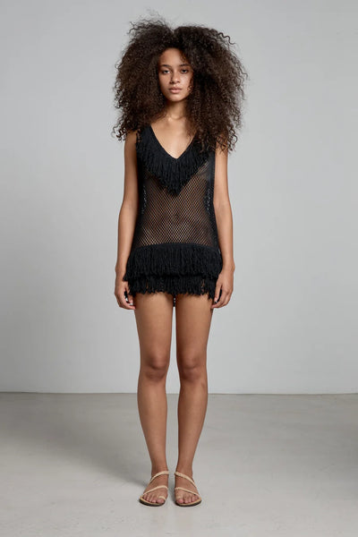 ZAYRA FRINGED MINI DRESS - BLACK