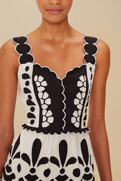 Black And White Summer Cutwork Organic Cotton Midi Dress