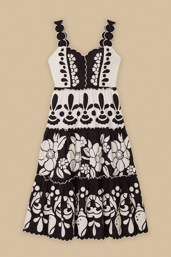 Black And White Summer Cutwork Organic Cotton Midi Dress PORTES OF GREECE Black And White Summer Cutwork Organic Cotton Midi Dress PORTES OF GREECE