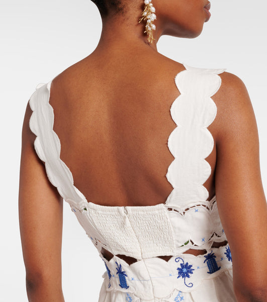 Embroidered linen-blend midi dress