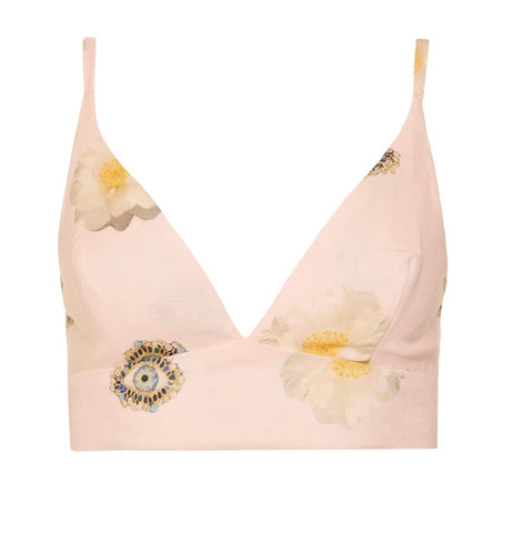 Pink gold printed linen Eye bralette