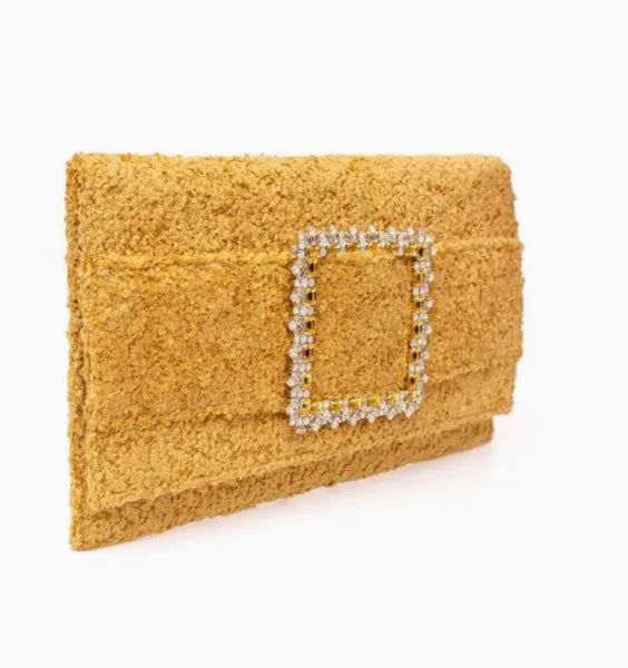 Ravello clutch bag in mustard fabric