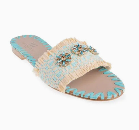 Aqua and natural tahuata raffia slippers