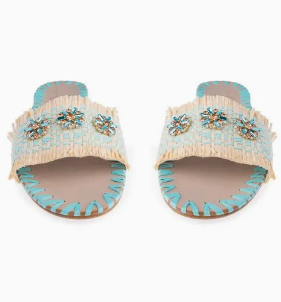 Aqua and natural tahuata raffia slippers