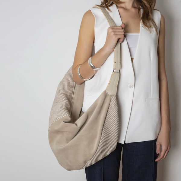Beatrice Suede - Raffia Bag (Beige)