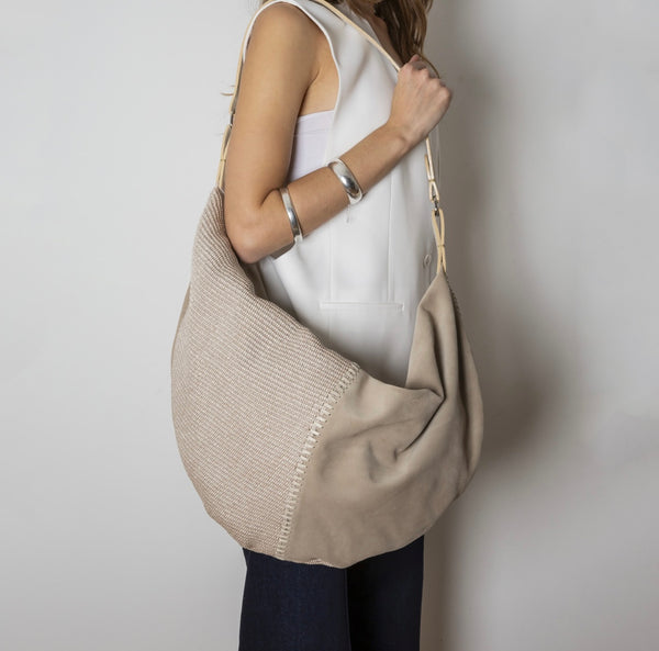 Beatrice Suede - Raffia Bag (Beige)