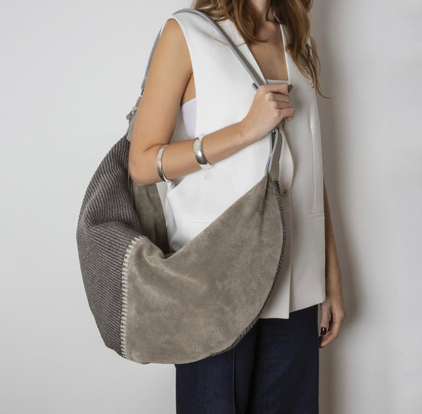 Beatrice Suede - Raffia Bag (Olive - Grey)