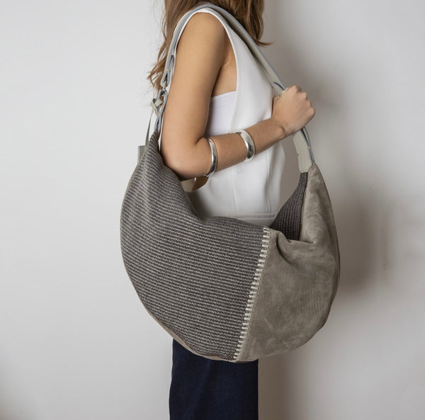 Beatrice Suede - Raffia Bag (Olive - Grey)