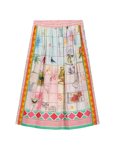 Vanessa Heritage Printed Midi Skirt  - Limited Edition Linen