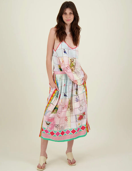 Vanessa Heritage Printed Midi Skirt  - Limited Edition Linen