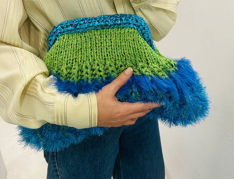 Bag Clutch Fluffy Bright - Green / Blue