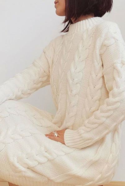 MIDI OFF WHITE KNITTED ALPACA DRESS