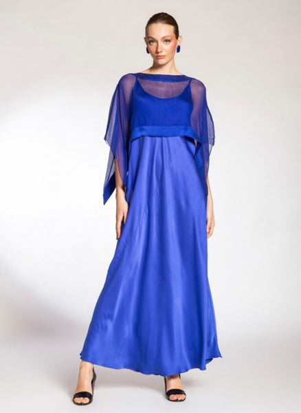 DRESS SPAGHETTI (BIAS CUT) MAXI 100% SILK - Blue Royal