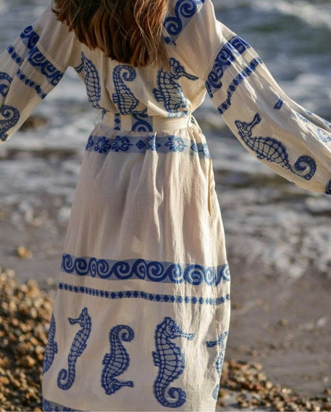 "Seahorse" embroidered dress