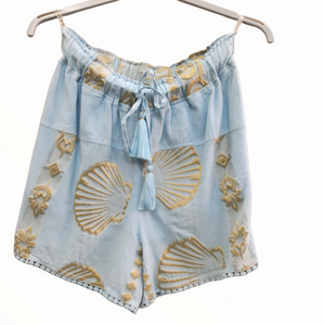 "Calypso" Embroidered Shorts Ciel