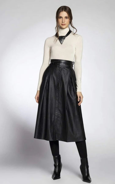 Skirt Two Pleats Faux Leather - Beige