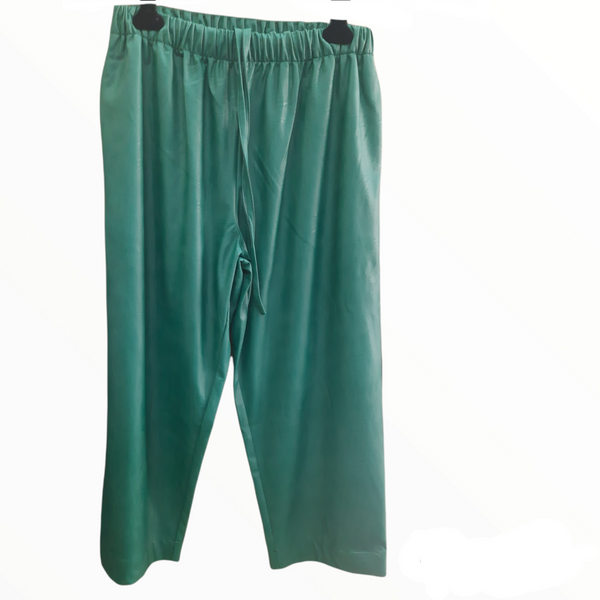 Pants Volume Cropped Faux Leather - Cypress Green