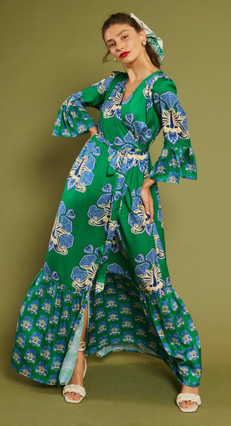 "GRETA" Wrap dress - (green & blue)