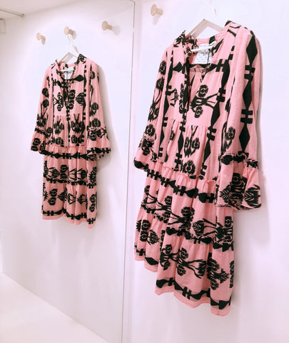 "Love pink" jacquard dress