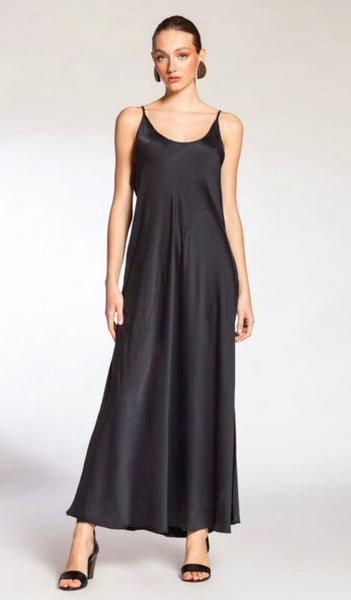 DRESS SPAGHETTI (BIAS CUT) MAXI 100% SILK - Black