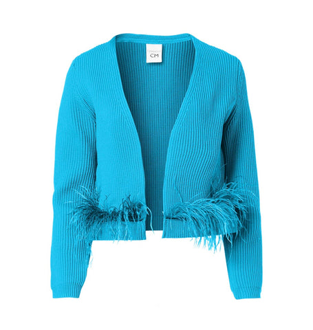 KNIT JACKET WITH FEATHERS - BLUE