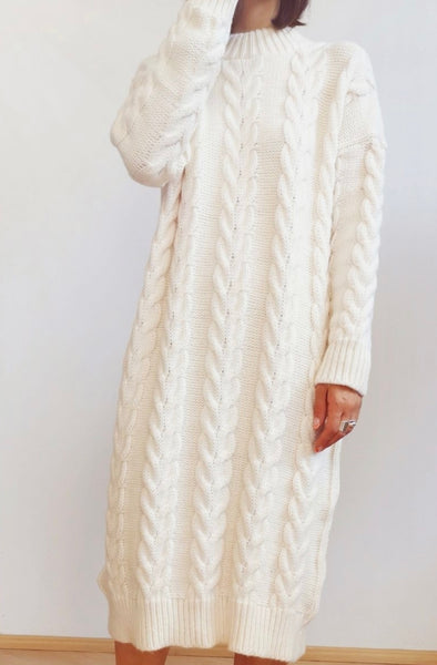 MIDI OFF WHITE KNITTED ALPACA DRESS