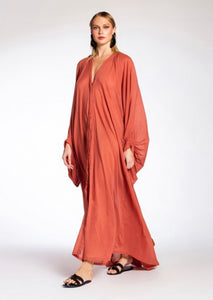 DRESS EXTRAVAGANT L.S. MAXI VOILE - BRICK