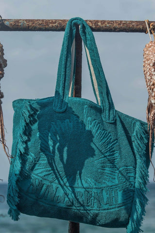 JUST TEAL TERRY TOTE BEACH BAG