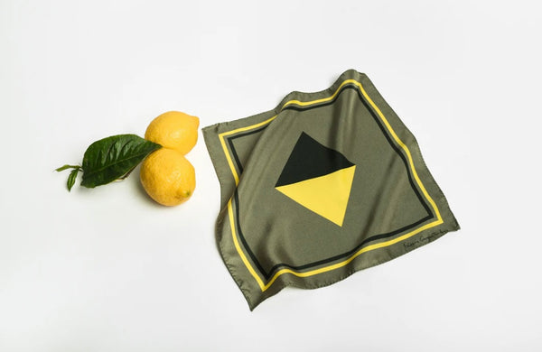 "Artist's Rhomb / Olive & Citron" silk scarf unisex pochette square 30