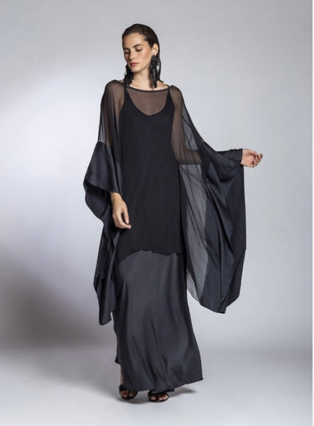 DRESS SPAGHETTI (BIAS CUT) MAXI 100% SILK - Black