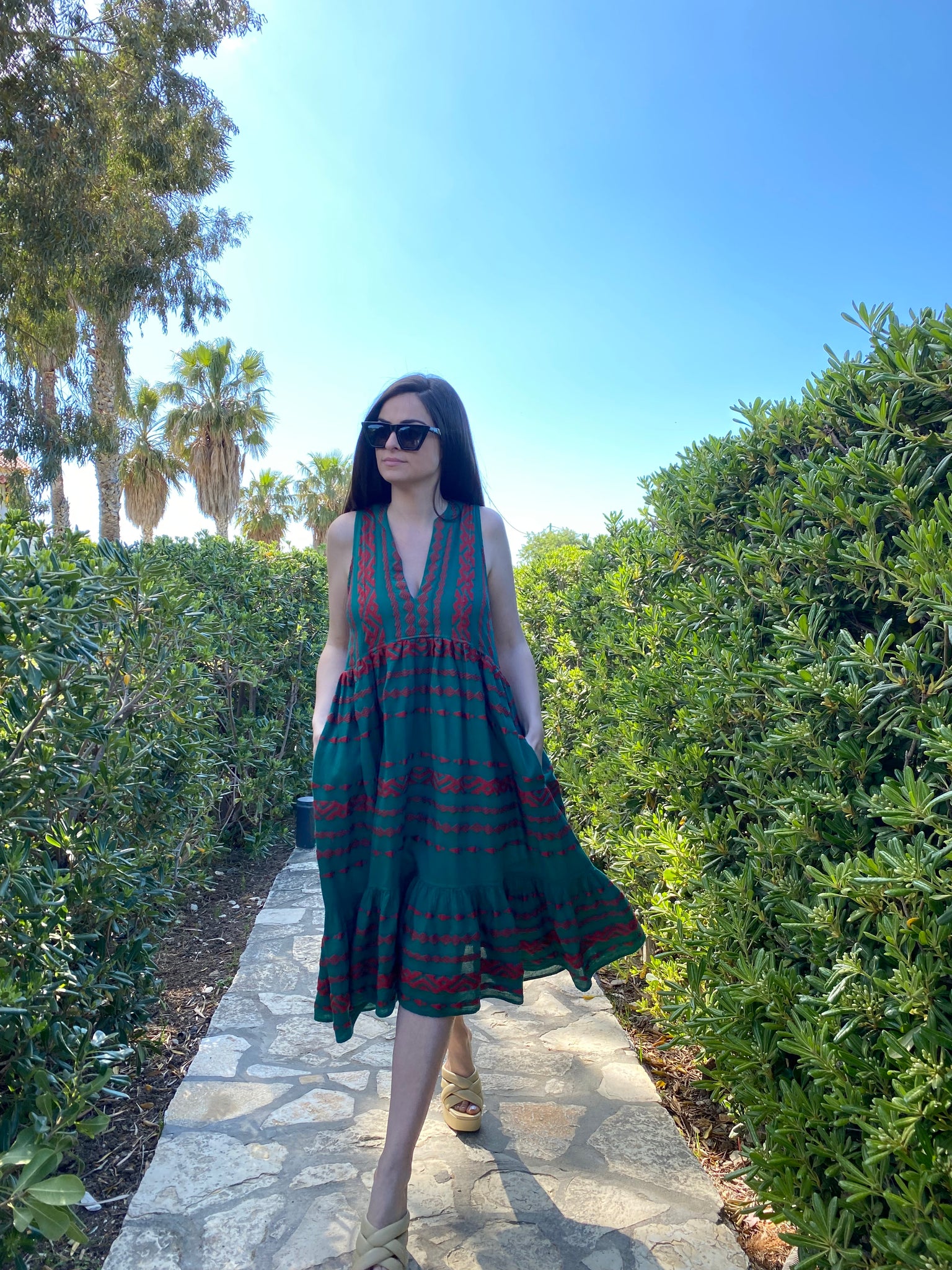 "GLORIA" Midi dress (green-red)